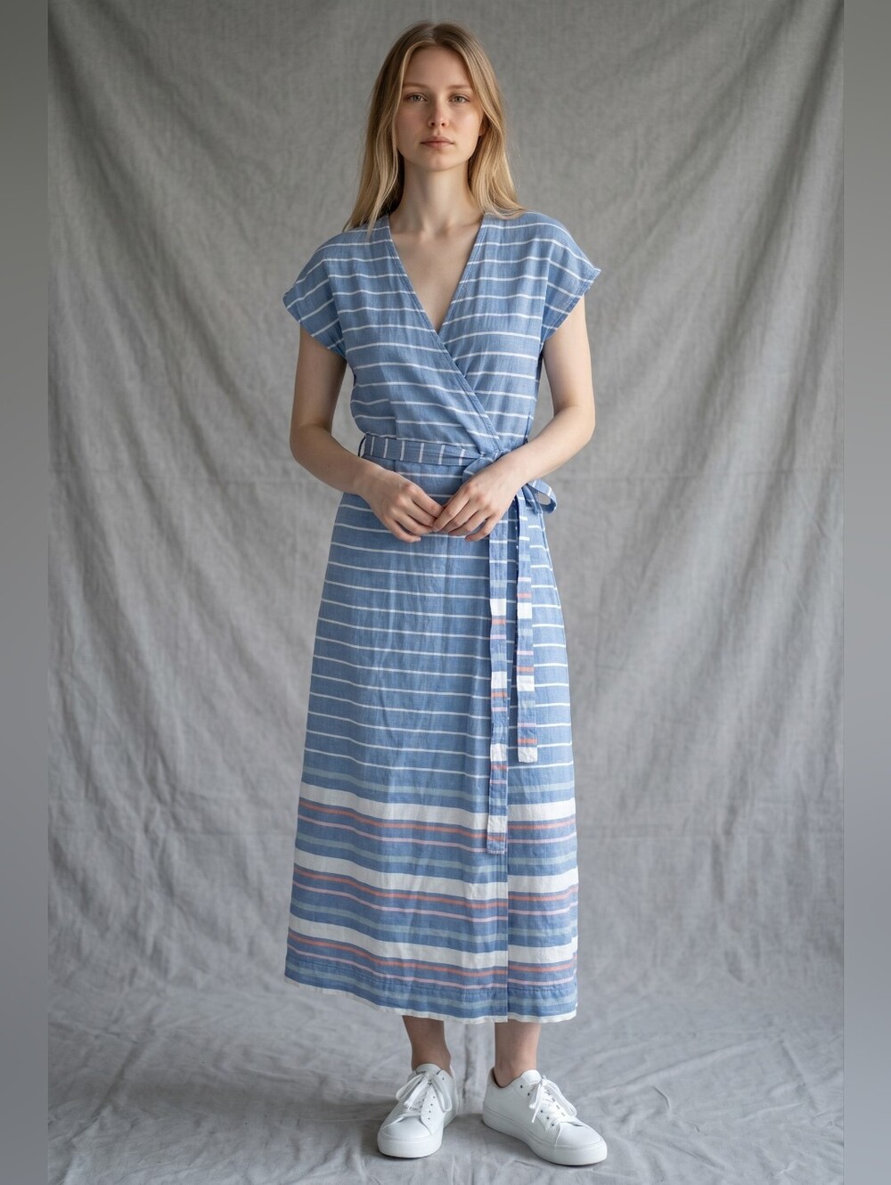 Marine Layer Blue Striped Wrap Midi Dress Size S Excellent Condition